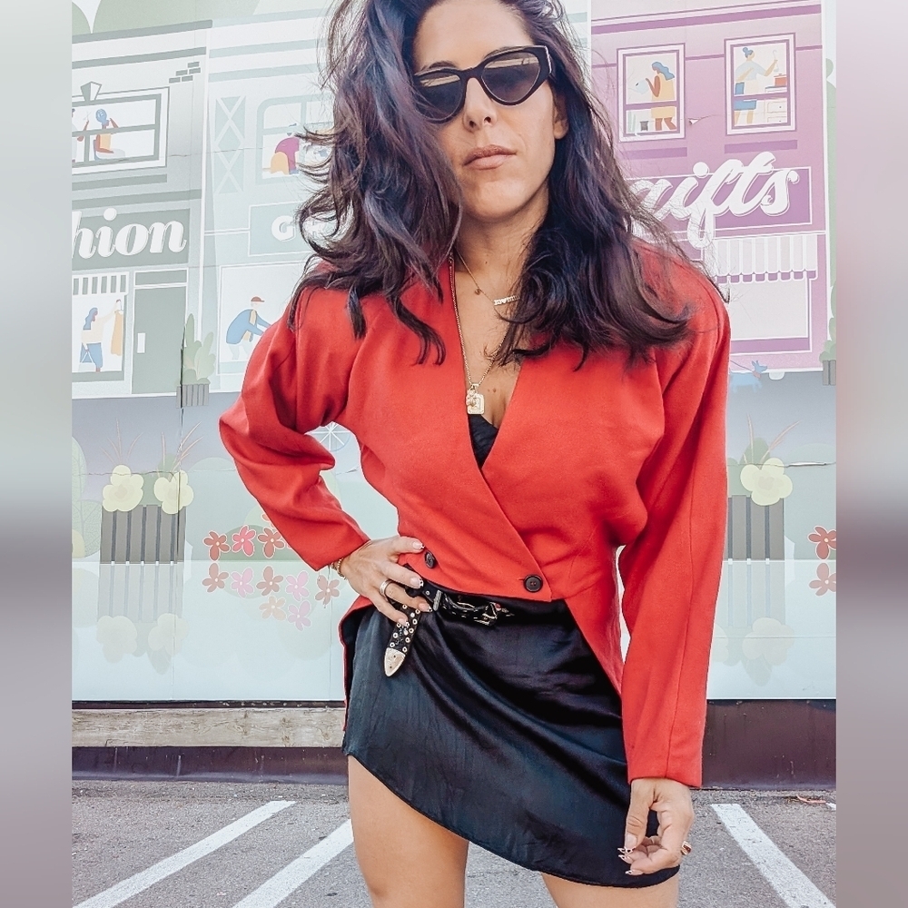 Vintage 80s Red High Low Blazer Jacket